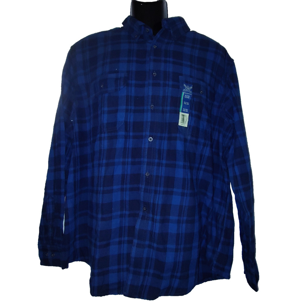 Faded Glory Men’s Blue Black Plaid Button‑Up Shirt XL BG16